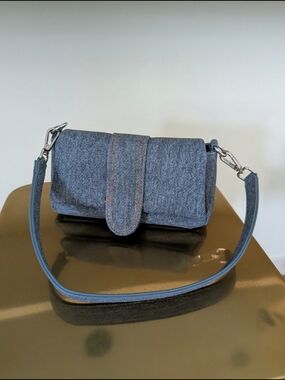 Blue Faux Denim Shoulder Bag